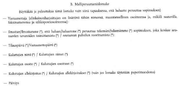 Malliperuuttamislomake